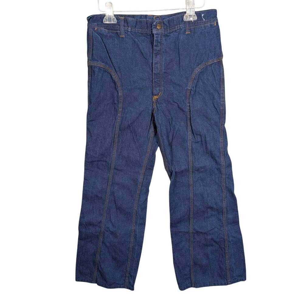 Vtg Red Snap Jeans Womens 14 Blue Flare Contrast Stitching Ergonomic Paneling